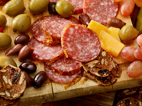 Cheese and Meat Platter with Fresh Olives  - Photographed on Hasselblad H3D2-39mb Camera
