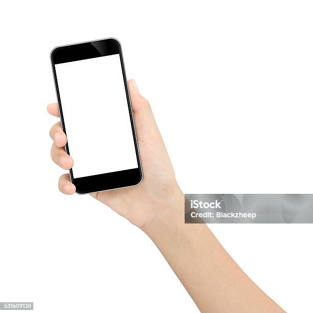 Hand Holding Black Phone Isolated White Clipping Path Inside Stock Photo - Download Image Now