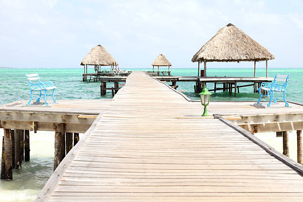 красивый песчаный пляж - beach bench caribbean sea cloudscape стоковые фото и изображения