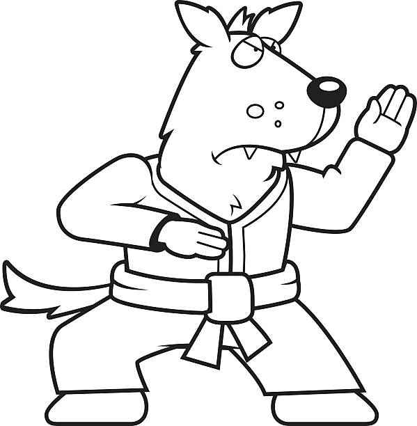 Karate Wolf A cartoon wolf doing karate in a gi. kung fu dog cartoon stock illustrations