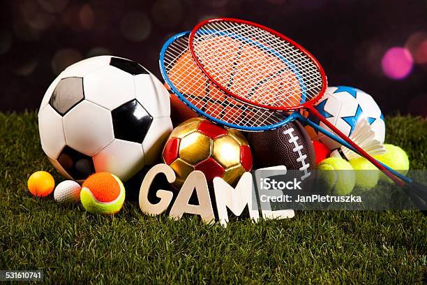 Sport Equipment And Balls Stock Photo - Download Image Now - 2015, Activity, American Football - Ball