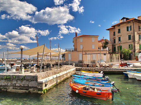 Volosko fishing village near Opatija, Croatia, popular touristic destination. HDR photo.