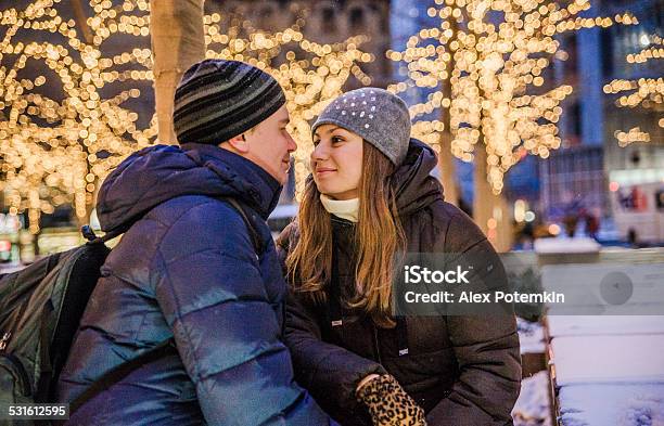 Young Couple Man And Woman In The Manhattan Stock Photo - Download Image Now - 2015, Adult, Candid