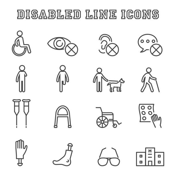 illustrazioni stock, clip art, cartoni animati e icone di tendenza di icone di linea per disabili - menomazione