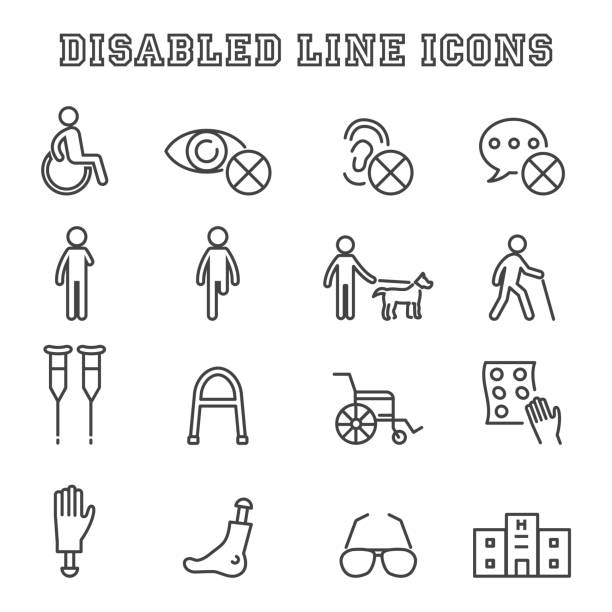 bildbanksillustrationer, clip art samt tecknat material och ikoner med disabled line icons - tillgänglighet blind braille