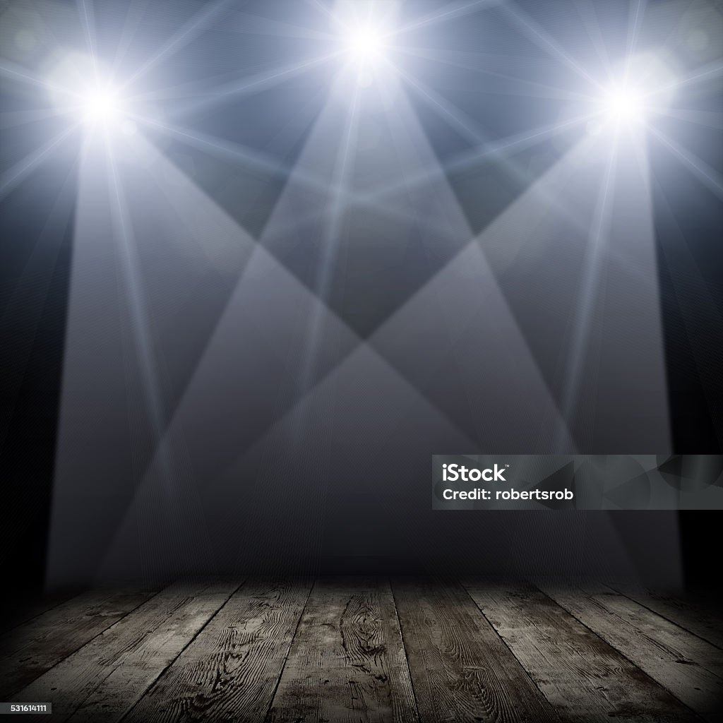 spotlight ilustration of concert spot lighting over dark background and wood floor 2015 Stock Photo