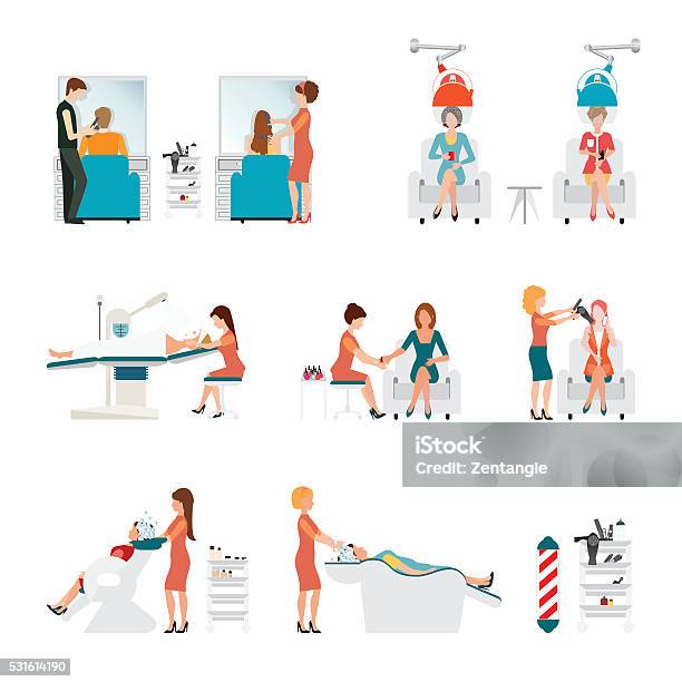 Hair Beauty Salon With Hairdresser And Customer Stock Illustration - Download Image Now - Washing Hair, Adult, Arts Culture and Entertainment