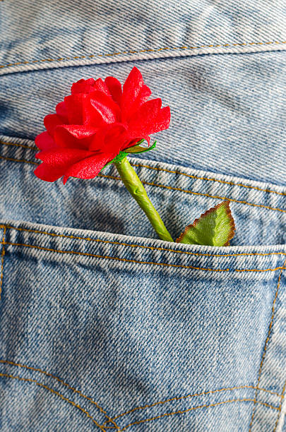 istock Artificial red rose in blue jeans pocket 531614393