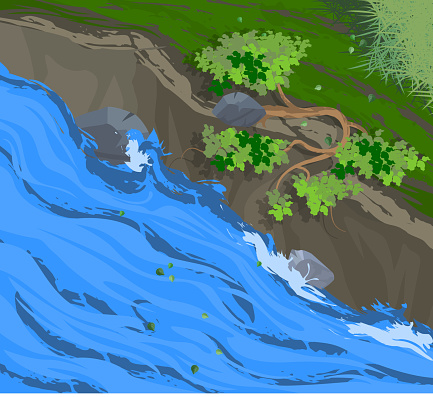 Creek vector nature and forest background.Illustration is an eps10 file and contains transparency effects.Digital illustration created without reference image