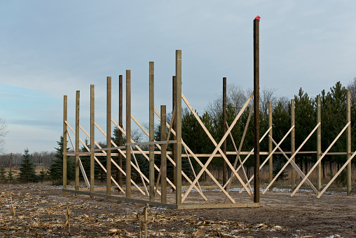 A new pole barn being built