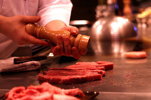 istock Chef is seasoning on Miyazaki steak on pan, Teppanyaki 531618144