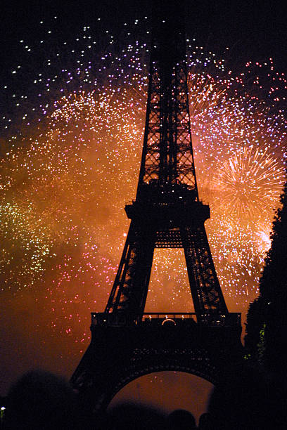Paris France - Eiffle Tower with Fireworks Bastille Day Celebration. bastille day photos stock pictures, royalty-free photos & images