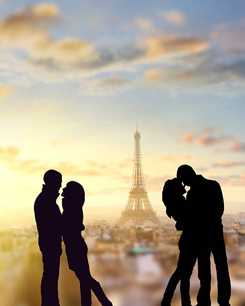 istock silhouette of romantic lovers with eiffel tower in Paris 531622434