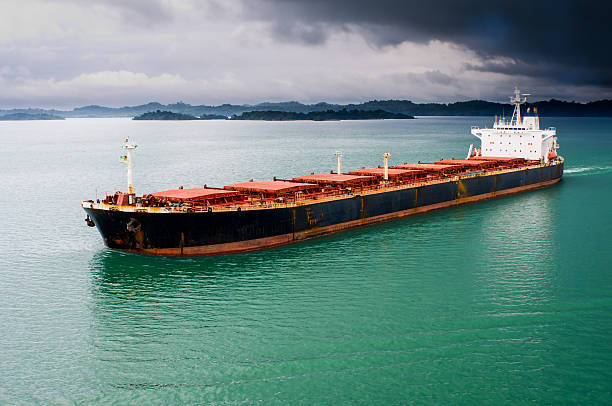 벌크 운송 운송방법 stormy 하늘 아래에서 - panama canal panama global finance container ship 뉴스 사진 이미지