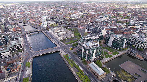 Drone shot of Dublin City stock photo