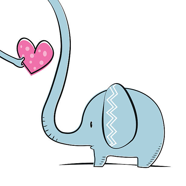 elefant und ein rosa herz - baby congratulating toy birthday stock-grafiken, -clipart, -cartoons und -symbole