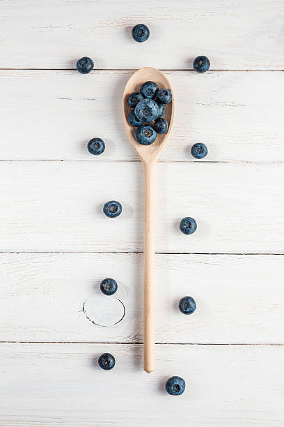 istock blueberry on wooden spoon top view 531627990