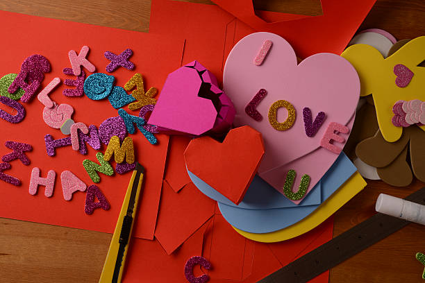 Homemade Valentine day presents Preparation of Presents happy valentines day book stock pictures, royalty-free photos & images