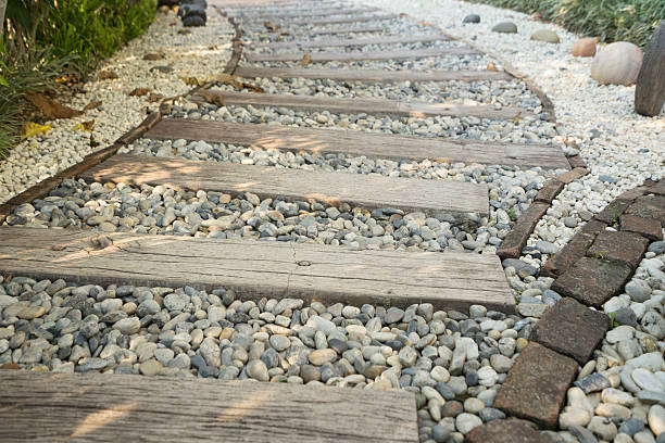 istock stone and wooden walkway in garden 531630746