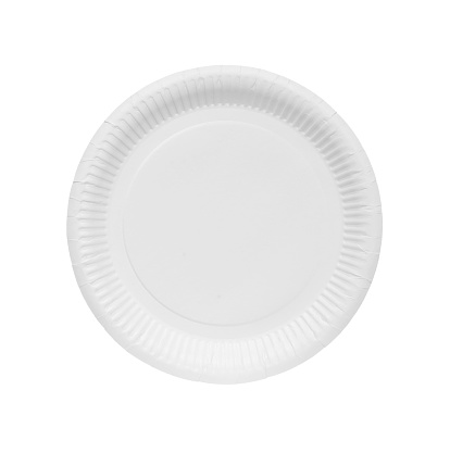 Disposable paper plate isolated on a white background.
