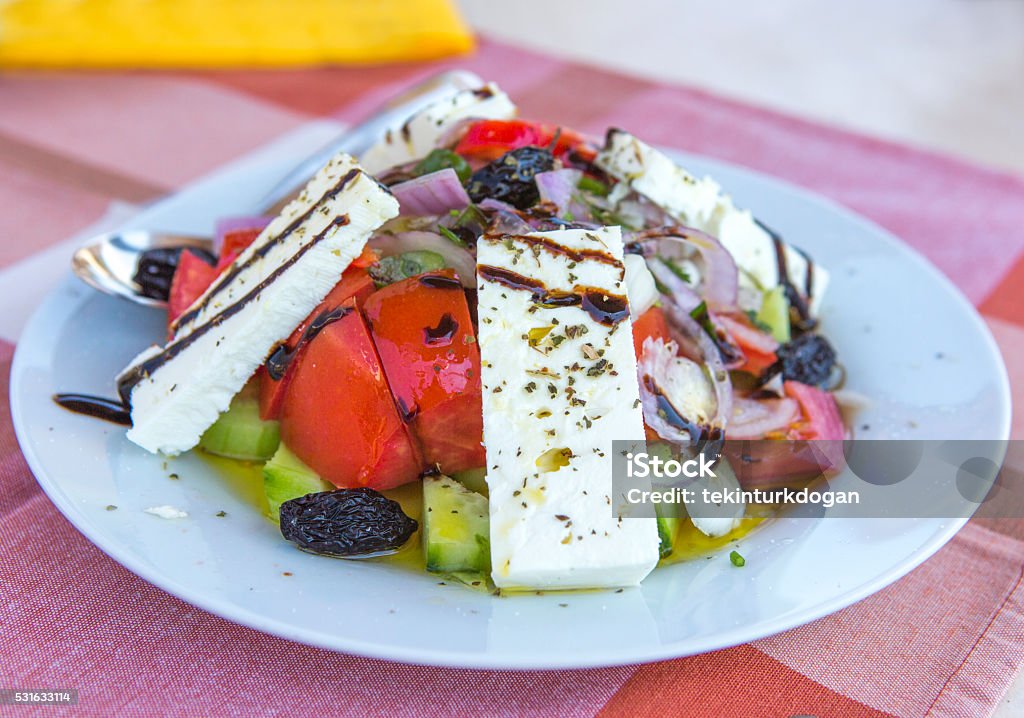 Greek salad plate as appetizer at thassos island kavala greece Greek salad plate as appetizer dish at thassos island kavala greece Appetizer Stock Photo