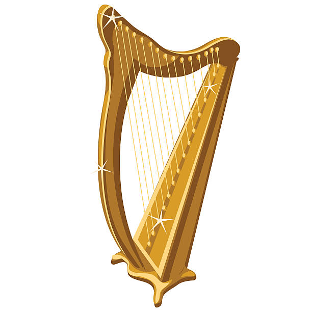 stockillustraties, clipart, cartoons en iconen met classic gold sparkle harp, cartoon style - harp