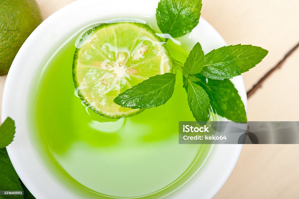 mint infusion tea tisane with lime fresh and healthy mint infusion tea tisane with lime 2015 Stock Photo