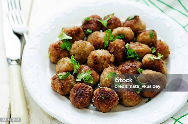 Meatballs Grilled With Parsley Stock Photo - Download Image Now - 2015, Baked, Beef