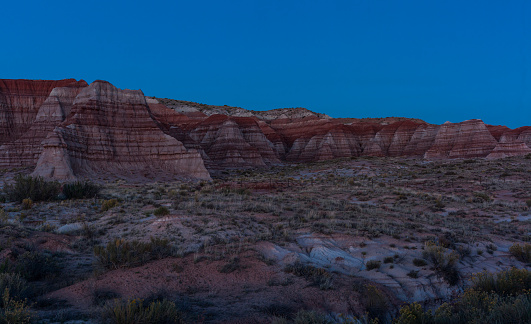 United States. Utah. Colorado Plateau. Along the U.S. Highway 89 between Kanab and Big Water. Towards Vermilion Cliffs National Monument at night. Paria Canyon and Vermilion Cliffs Wilderness Area are located on the Colorado Plateau and  lies approximately 10 miles west of Page (Coconino County, Arizona) and Kane County, Utah.
