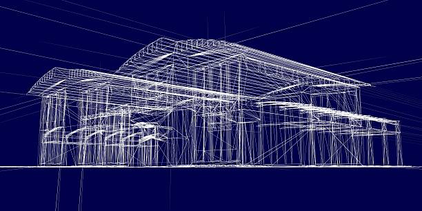 istock Architectural blueprint CAD wireframe drawing of a building 531645313