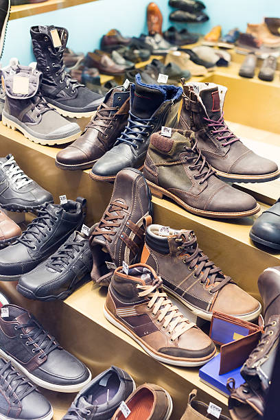 istock Counter with wintry male shoes 531656669