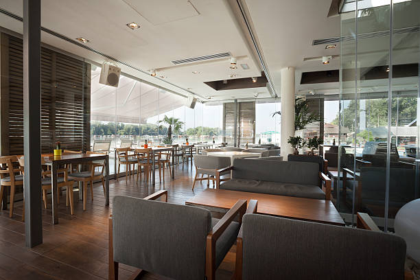 istock Interior of an elegant riverside cafe 531659269