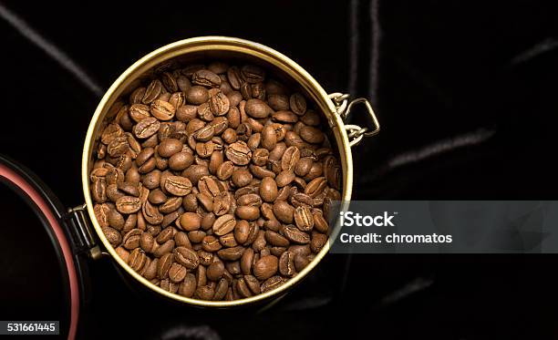 Coffee Beans In A Jar On A Velvet Fabric Stock Photo - Download Image Now - 2015, Arabia, Arabica Coffee - Drink