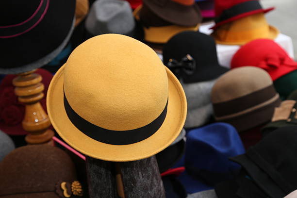 istock Yellow felt hat for sale in clothes store 531661475