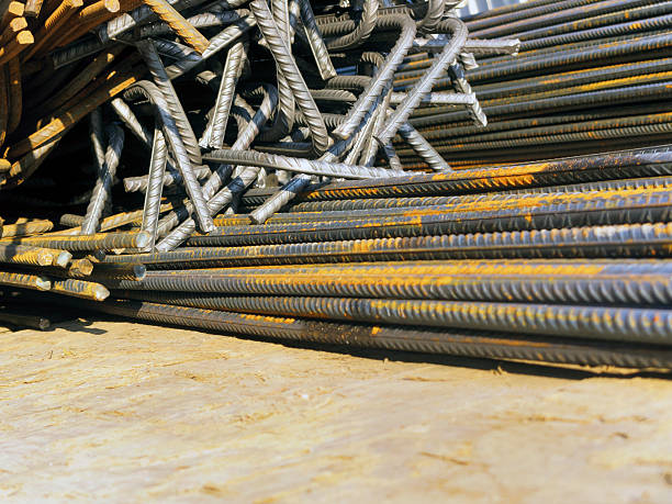 istock Bundle of rusty bars for reinforcement of concrete 531670677