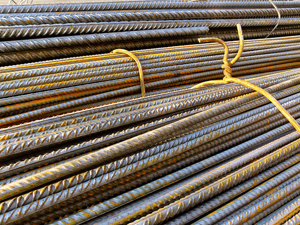 Bundle of rusty bars for reinforcement of concrete stock photo
