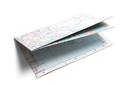 Folded Paper Street Map on White Background