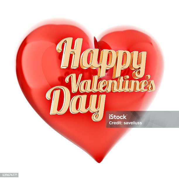 Gold 3d Letters Happy Valentines Day With Red Heart On Stock Photo - Download Image Now