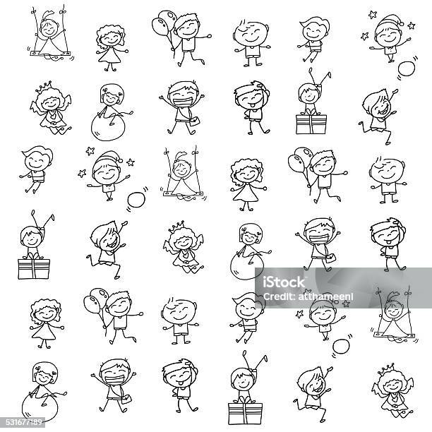 Hand Drawing Abstract Cartoon Happy Kids Stock Illustration - Download Image Now - 2015, Abstract, Awe