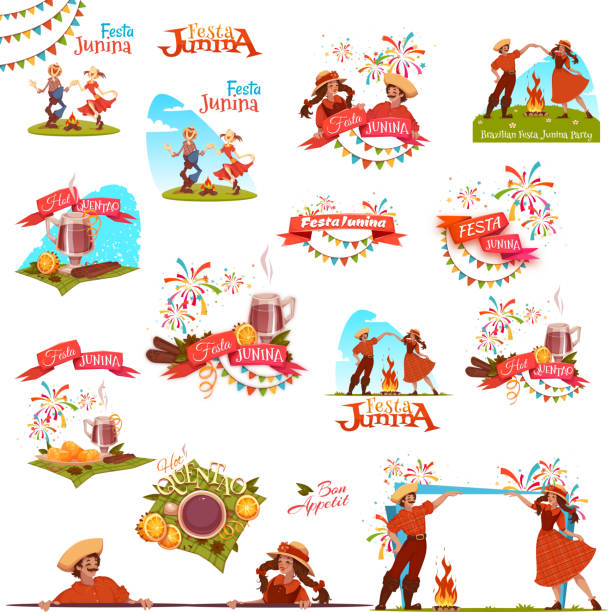 ilustrações de stock, clip art, desenhos animados e ícones de conjunto de banners com fitas para festa junina brasil parte. vetorial - douro