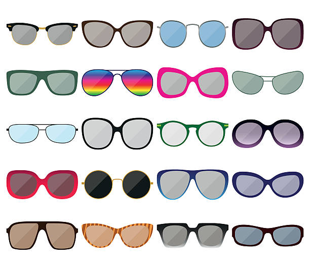 okulary zestaw ikon. kolorowe oprawek do okularów - human eye glass eyesight sunglasses stock illustrations