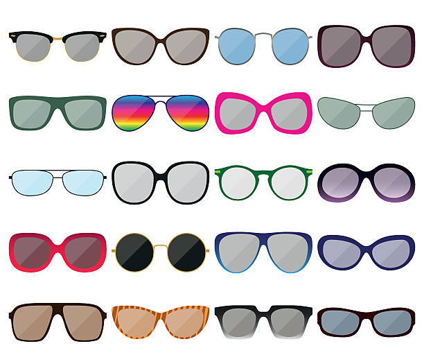 ilustrações de stock, clip art, desenhos animados e ícones de óculos de sol conjunto de ícones. armações de óculos coloridos - sun protection glasses glass