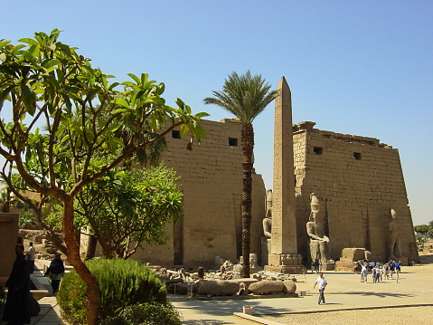 Egypt. Entrance of the Temple of Luxor, western façade; with obelisks at dawn.