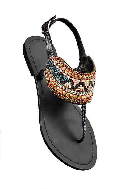 Women's Sandal shoe with beads design in front stock photo