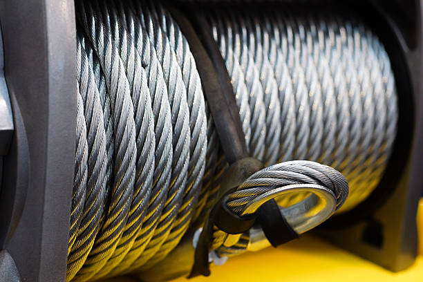 Cable coil Industrial winch coil with metal cable wire wire rope stock pictures, royalty-free photos & images