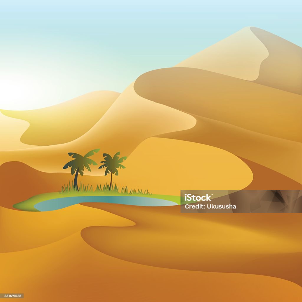 オアシスでは、砂漠の砂丘 - オアシスのロイヤリティフリーベクトルアート