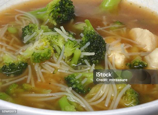 Lowcalorie Lowcarb Bowl Homemade Chicken Noodle Soup Broth Broccoli Ricenoodles Stock Photo - Download Image Now