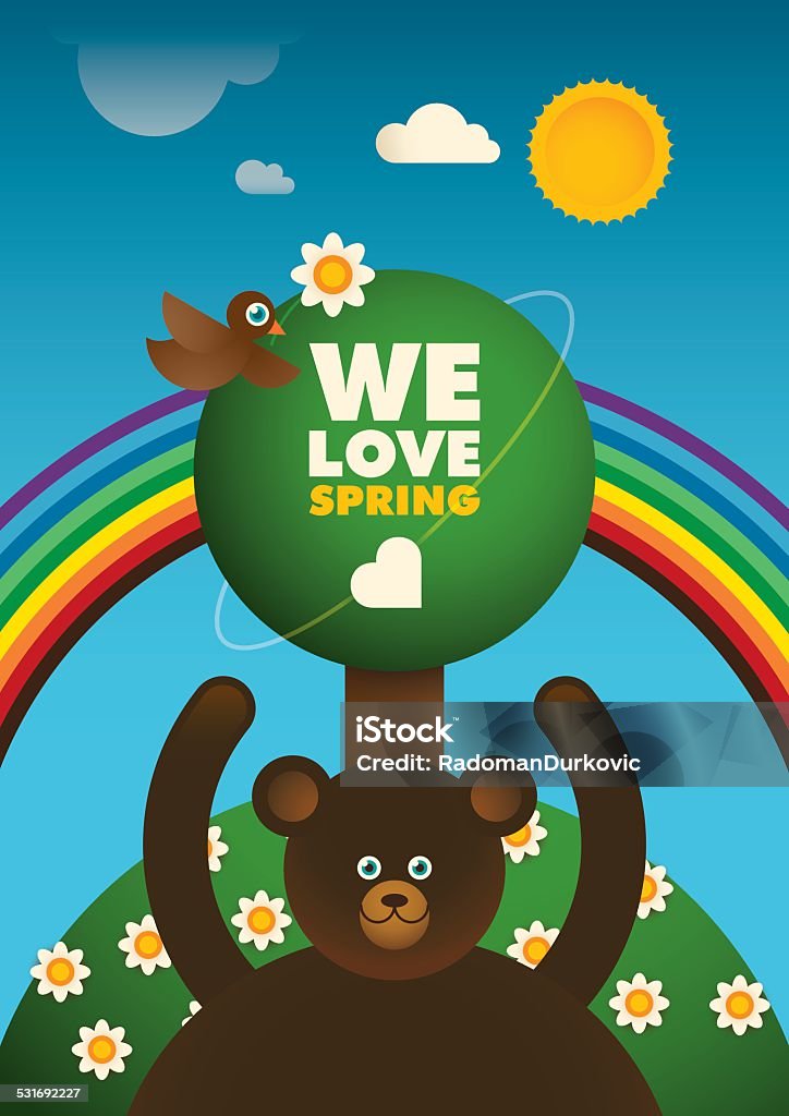 Comic Spring Poster With Bear And Bird Stock Illustration - Download ...