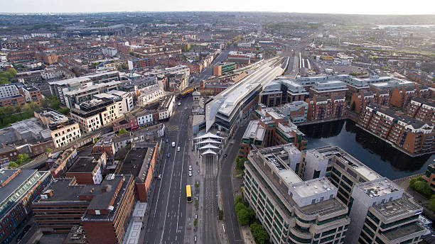 Aerial drone view of Dublin City, Ireland. stock photo