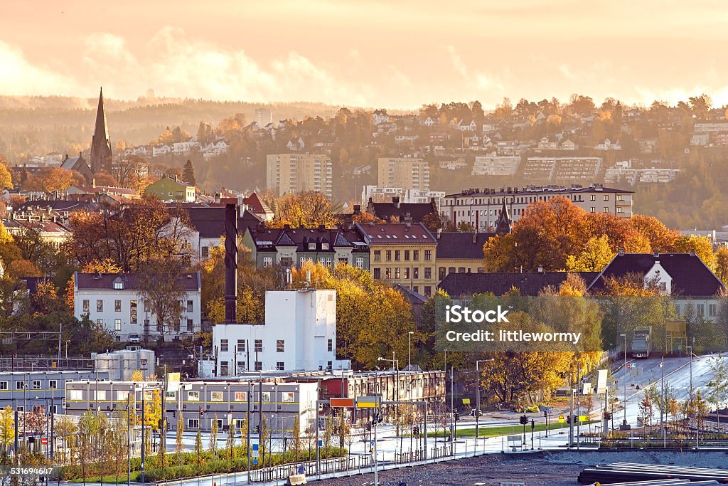 The Morning of Oslo, Norway View of Oslo city from roof top of the opera Oslo Stock Photo